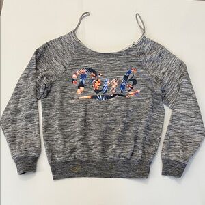 Pink Victoria's Secret  Gray Off-the-Shoulder Sweater with Floral Logo Size XS
